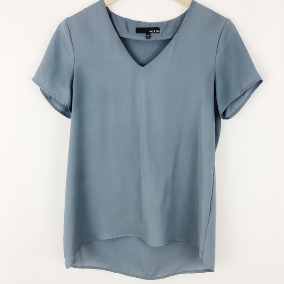 Ro & De Tops - Ro & De Dusty Blue Short Sleeve Blouse |C